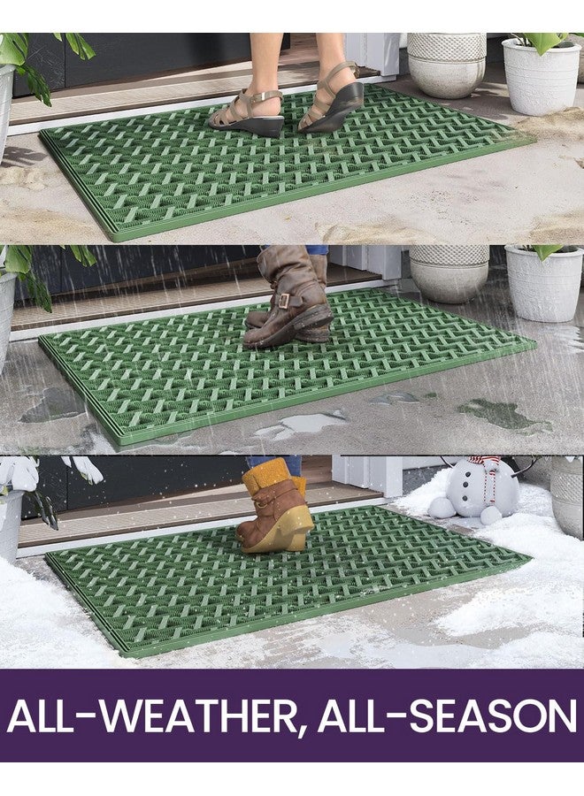 DEXI Front Door Mat Outside Entrance, 19x30 Welcome Rubber Doormat Waterproof, Drainage Heavy Duty Entry Mats with Non Slip Backing, Low Profile Dirt Trapper for Patio Entryway, Green - Image 4