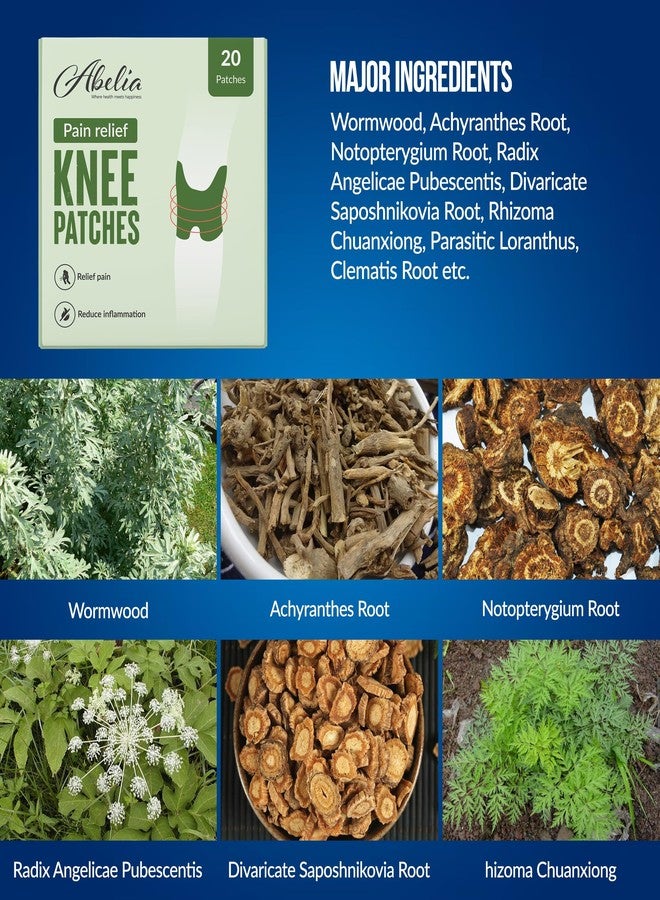 Abelia Herbal Knee Pain Relief Patches Arthritis Inflammation Patch Sticker | Instant Relief from Knee Pain | Joint Knee Pain Relief Products Natural Wormwood Extract Patch for Knee (20 Pieces) - Image 5