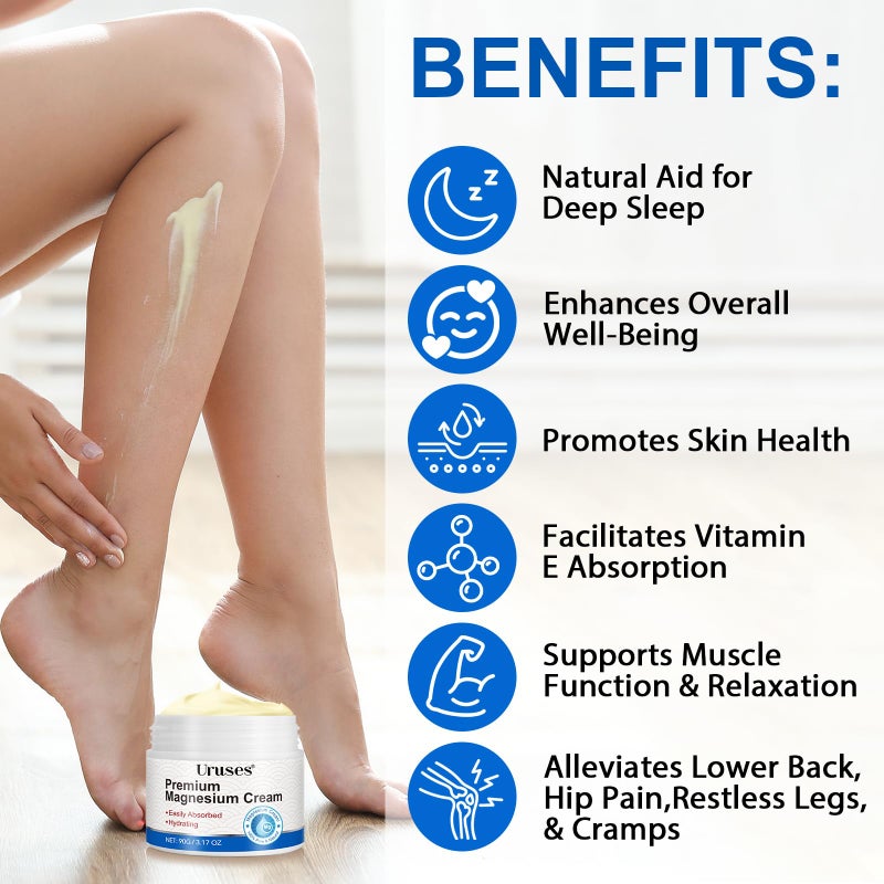 Uruses Magnesium Cream, Body Lotion, High-Concentration Zechstein Magnesium for Muscle & Joint Support, Easy Absortion, 3.17G - Image 3