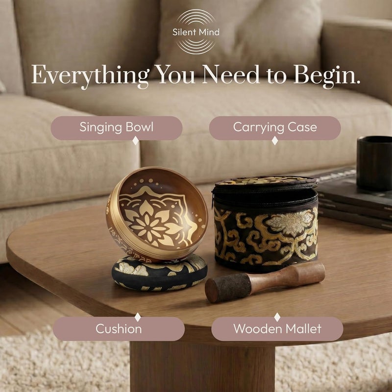 Silent Mind Tibetan Singing Bowl Set – Authentic Hand-Tuned Sound Bowl for Meditation – Complete Meditation Bowl Kit with Cushion, Mallet, Box & Guide – Perfect Tibetan Bell for Yoga, Relaxation, & Sound Healing - Image 5