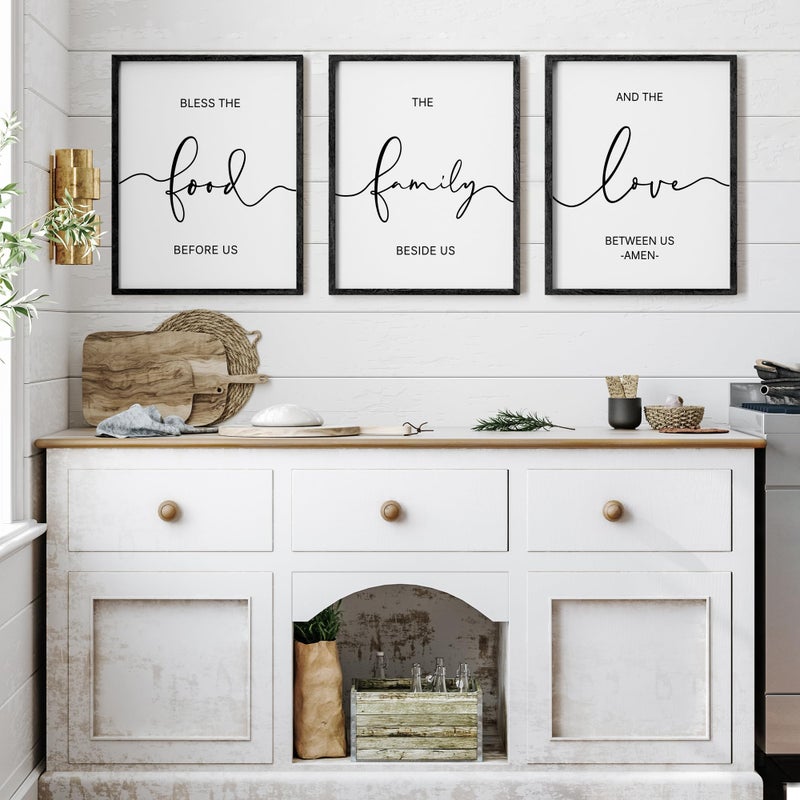 Heiple Set of 3 Framed Farmhouse Bless The Food Before Us Sign Kitchen Wall Decor for Dining Room Decor Wall Art Wood Signs (Brown,16"x24") - Image 1