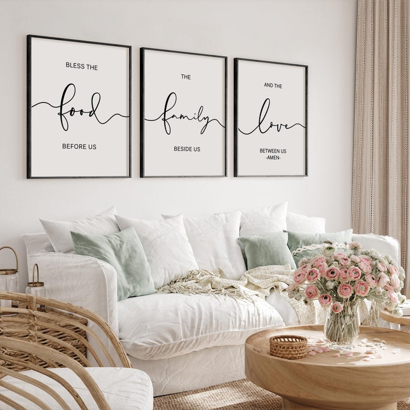 Heiple Set of 3 Framed Farmhouse Bless The Food Before Us Sign Kitchen Wall Decor for Dining Room Decor Wall Art Wood Signs (Brown,16"x24") - Image 3
