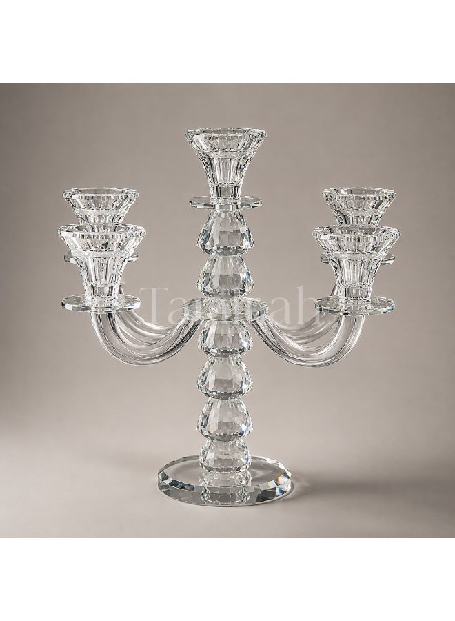Clear Crystal Style 5-Arm Candelabra, 26cm High Decorative Candle Holder - Image 3