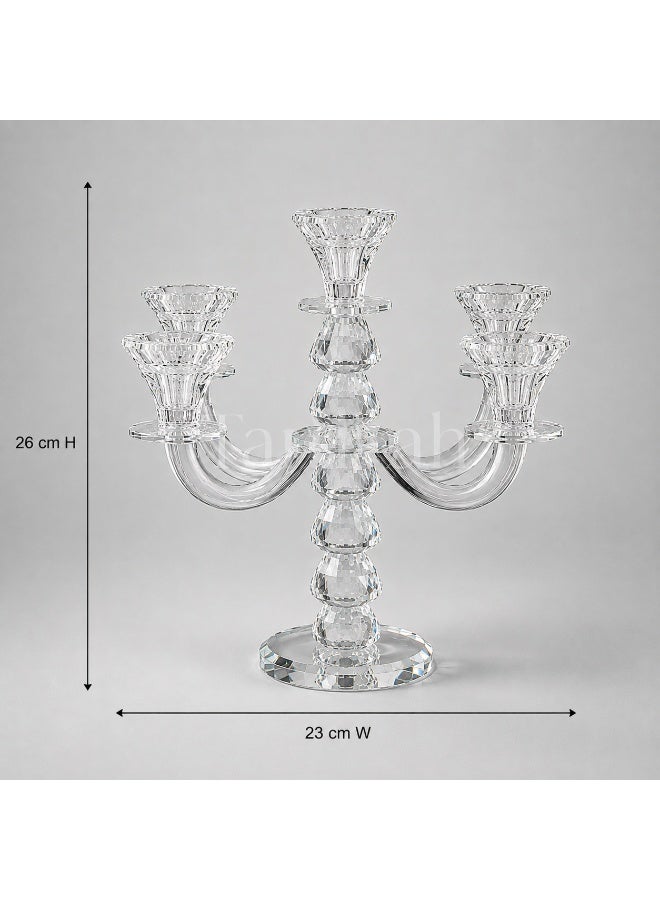 Clear Crystal Style 5-Arm Candelabra, 26cm High Decorative Candle Holder - Image 1