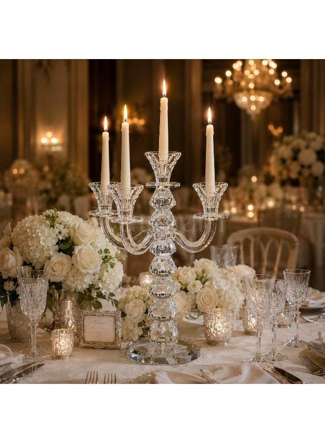 Clear Crystal Style 5-Arm Candelabra, 26cm High Decorative Candle Holder - Image 5