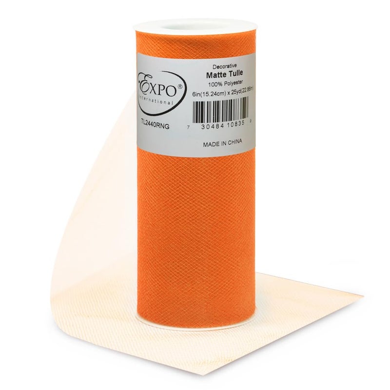 Expo International Decorative Matte Tulle Spool of 6 Inch X 25 Yards  Orange