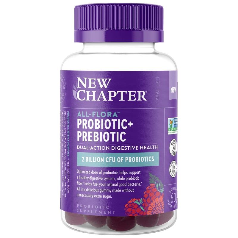 New Chapter Probiotic Gummies for Women and Men AllFlora 1 Month Supply 55 Less Sugar Formulated for Holistic Gut Health Support with Probiotics Prebiotic Fiber 100 Vegan NonGMO