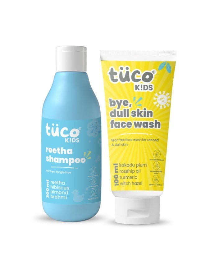 Tuco® Kids Combo | Mild Shampoo (300ml) & Face Wash (100ml) | Ages 2-5, 4-10, 10-15, 5-10 Years | Paraben & Sulphate Free | Pack of 2 - Image 1