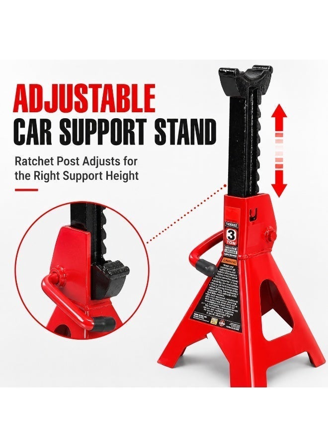 3 Ton Jack Stands (6,600 lb Capacity) – Heavy-Duty Steel Car Support Stands with Safety Lock - Image 3