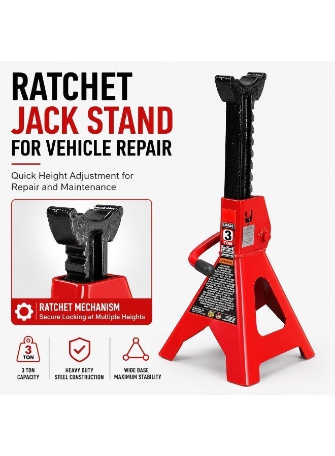 3 Ton Jack Stands (6,600 lb Capacity) – Heavy-Duty Steel Car Support Stands with Safety Lock - Image 4