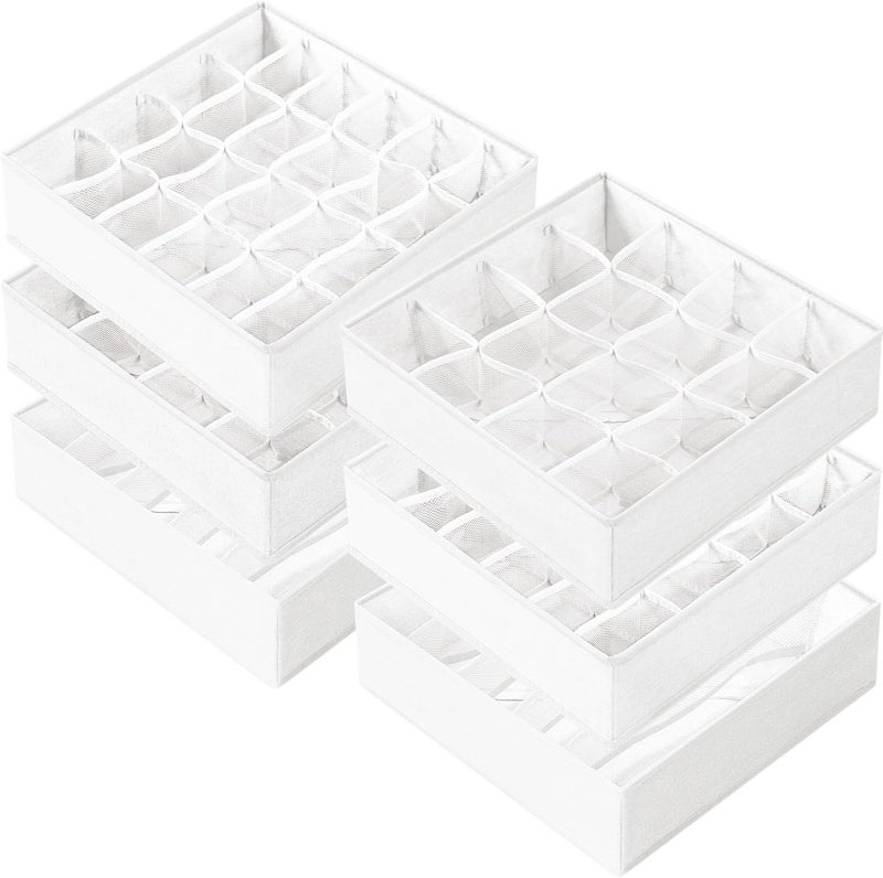 Criusia Drawer Organizer - 6 Set Clothes Organizer for Closet & Bedroom - 90 Cells Bins for Sock, Underwear, Bra, Baby Clothes - Washable & 10xDurable than Non-Woven Fabric (White) - Image 1