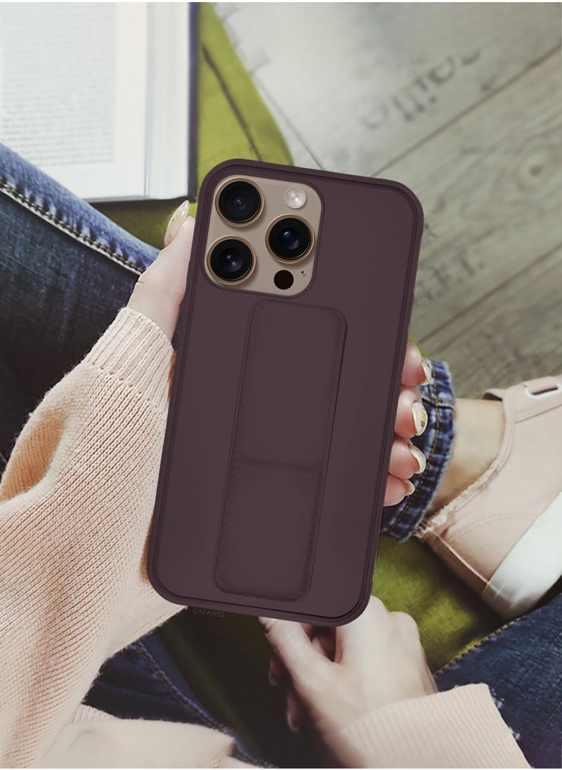 CATANES - ( for iPhone 16 Pro Max ) Case Premium PU Leather Case with Stand Function Shockproof and Anti Scratch Finger Grip Case Cover / Merlot - Image 1
