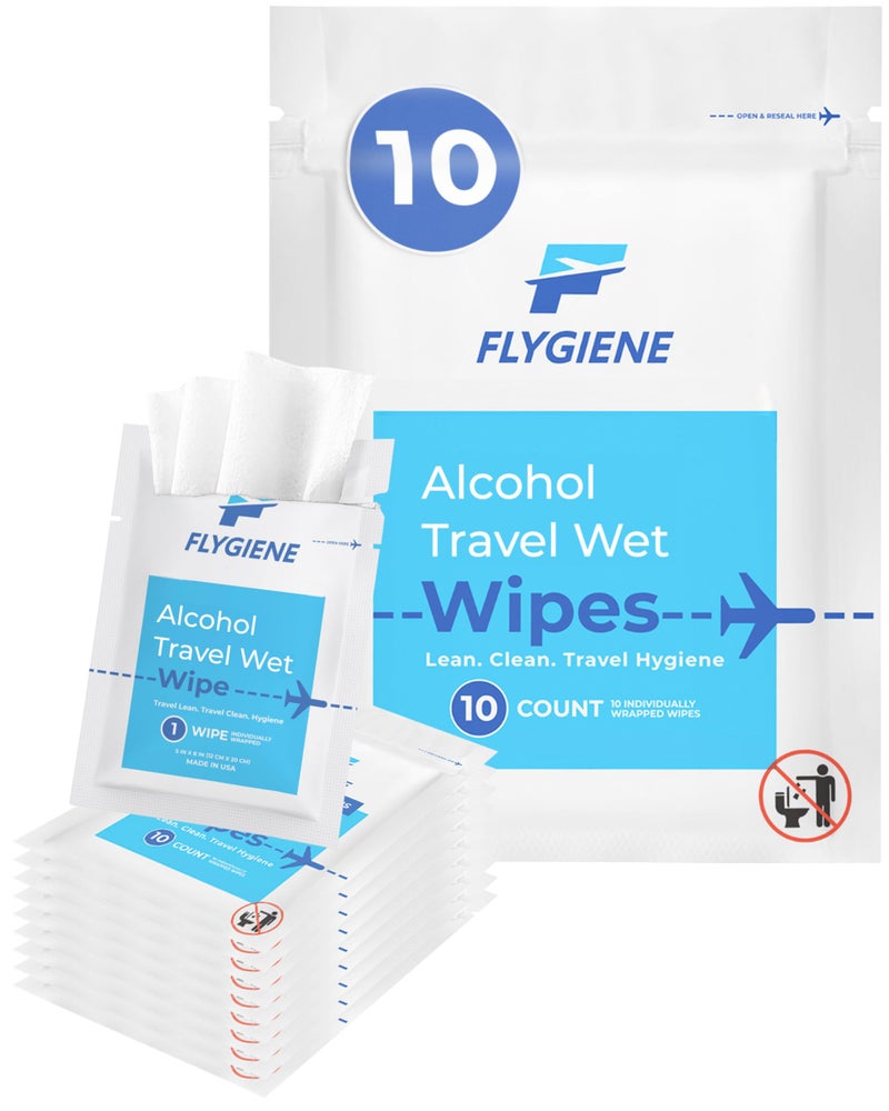 FLYGIENE Travel Sanitizing Wipes (10 Count (1 Pack of 10)) - Image 1