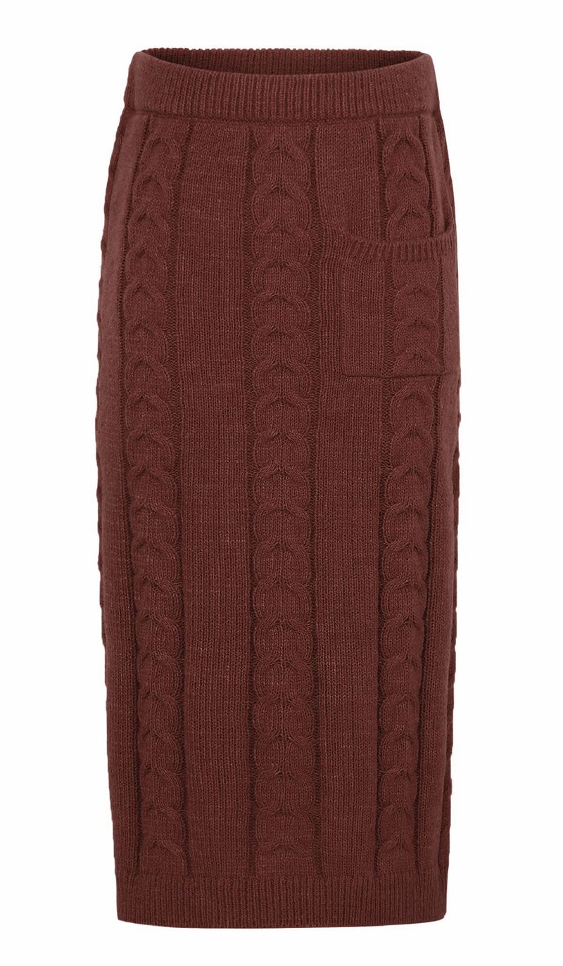 CHARTOU Women's Winter Chunky Cable Knit Long Skirt 2 Piece Outfit Sweater Sets (Small, Wine Red) - Image 3
