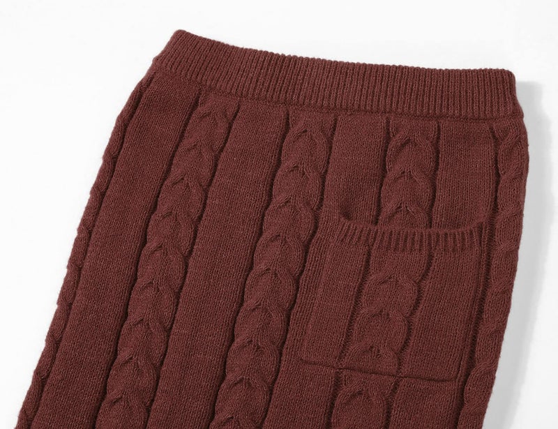 CHARTOU Women's Winter Chunky Cable Knit Long Skirt 2 Piece Outfit Sweater Sets (Small, Wine Red) - Image 5