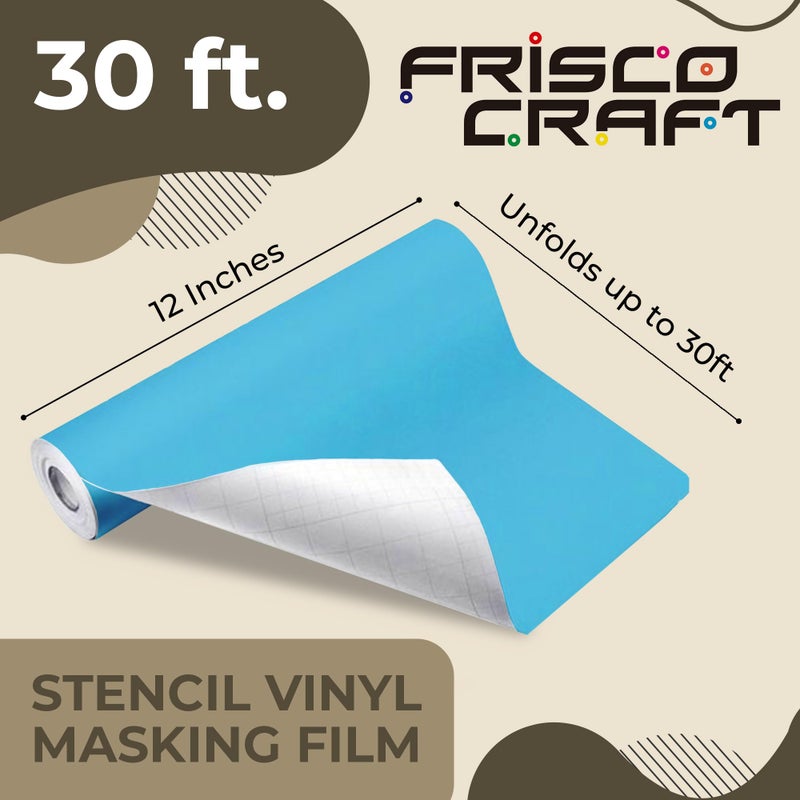 Frisco Craft فيلم قناع الفينيل من فريسكو كرافت - فينيل قناع متوافق مع آلة كريكت، سيلويت، كاميوا - ورقة زرقاء قابلة للإزالة - سهل الاستخدام، بدون بقايا، متعدد الأغراض (12 بوصة × 30 قدم) - Image 2