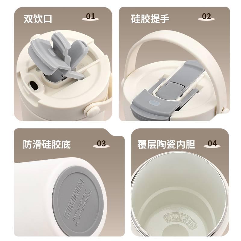 700 ml Stainless Steel Coffee Mug with Carry Handle and Straw Top in with Ceramic Lining Black finish , for Daily Carry - Image 4