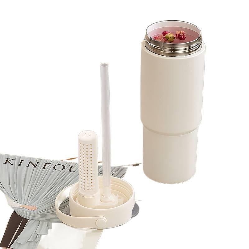 700 ml Stainless Steel Coffee Mug with Carry Handle and Straw Top in with Ceramic Lining Black finish , for Daily Carry - Image 3