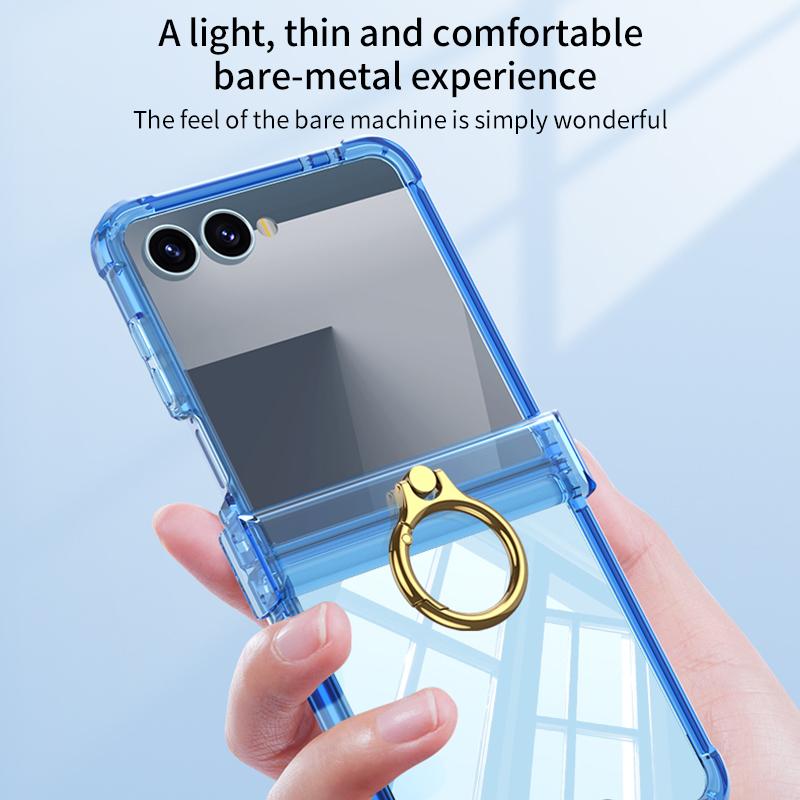 GKK For Samsung Galaxy Z Flip7 5G Airbag Hinge Silicone Phone Case With Ring Holder(Transparent Blue) - Image 4