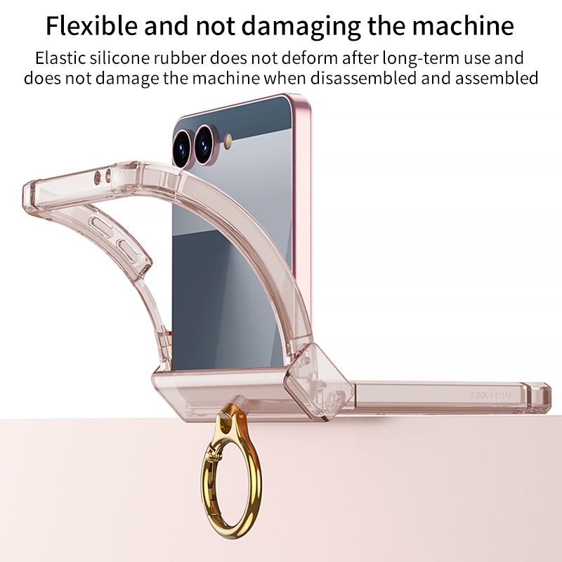 GKK For Samsung Galaxy Z Flip7 5G Airbag Hinge Silicone Phone Case With Ring Holder(Transparent Blue) - Image 5