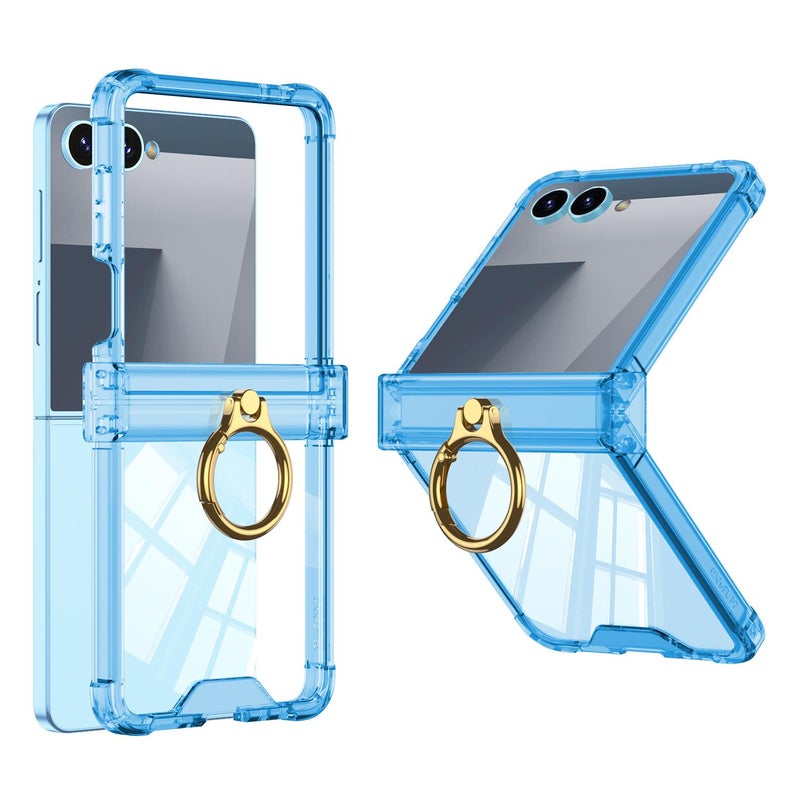 GKK For Samsung Galaxy Z Flip7 5G Airbag Hinge Silicone Phone Case With Ring Holder(Transparent Blue) - Image 1