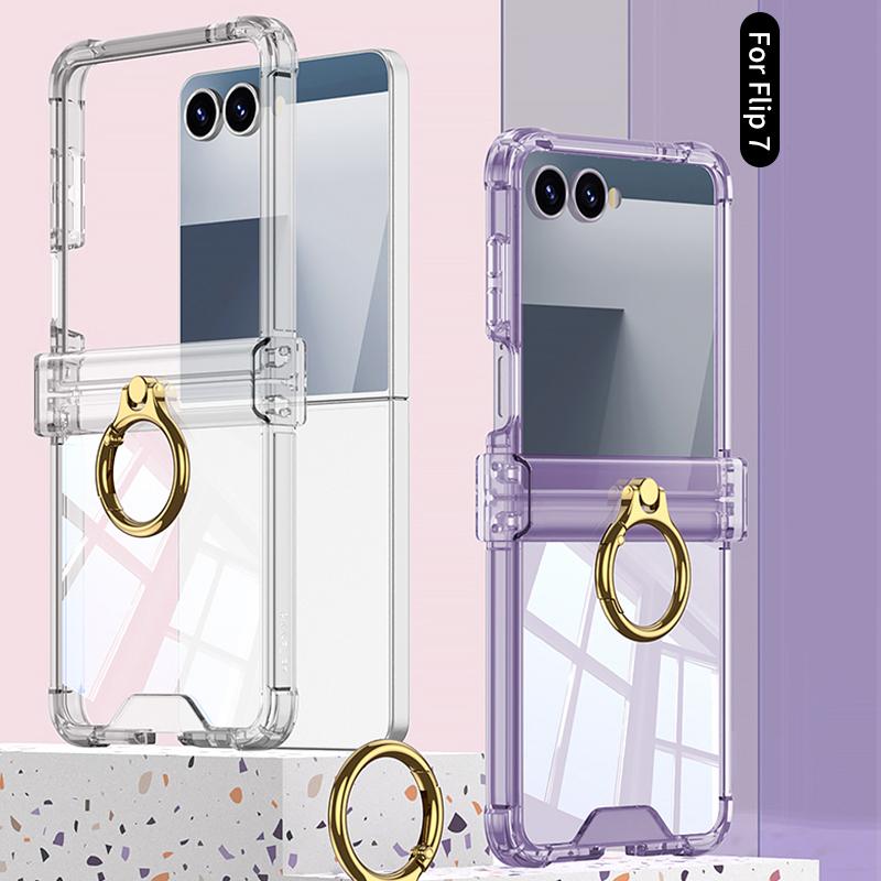 GKK For Samsung Galaxy Z Flip7 5G Airbag Hinge Silicone Phone Case With Ring Holder(Transparent Blue) - Image 2