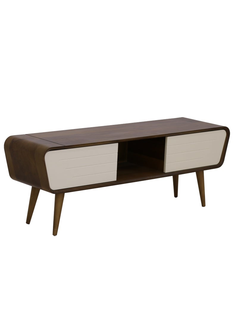 Concent Oval Curve TV Table – Natural Wood Harmony with Modern Touches - Image 1