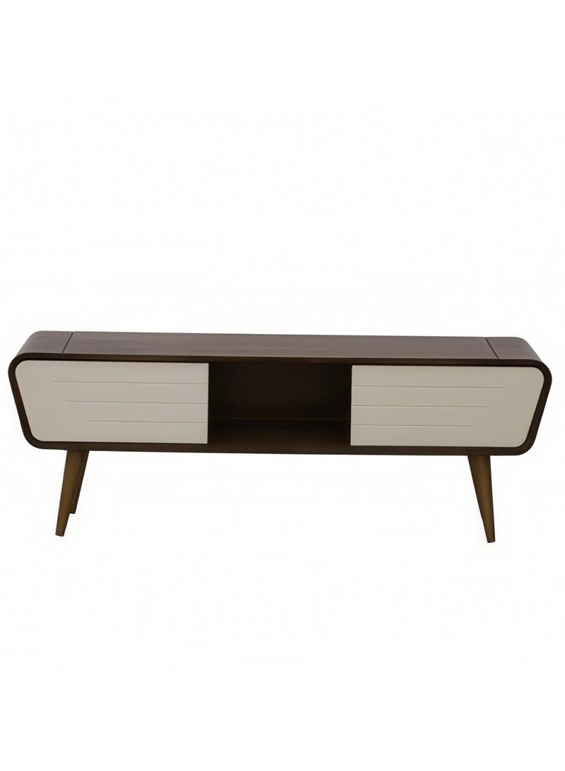 Concent Oval Curve TV Table – Natural Wood Harmony with Modern Touches - Image 2
