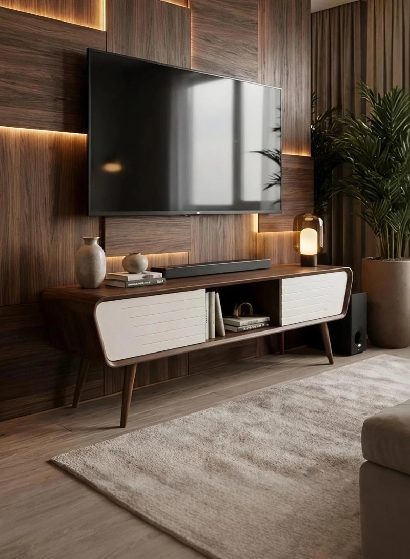 Concent Oval Curve TV Table – Natural Wood Harmony with Modern Touches - Image 3