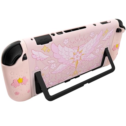 WSLUCKO Protective Case for Nintendo Switch 2, Hard Back Shell / 2 Silicone Anti-Slip Controller Covers / 2 Joystick Caps, Cherry Blossom Design Cover, Pink - Image 3
