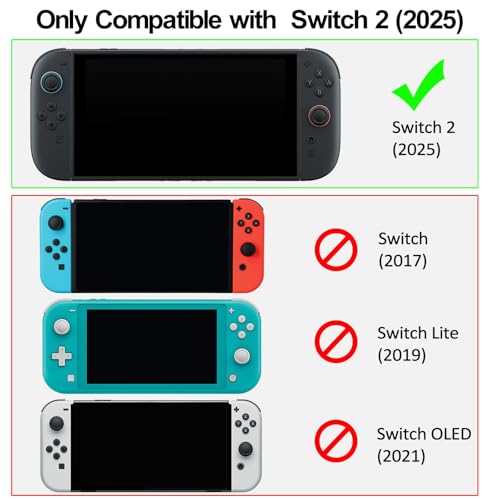 WSLUCKO Protective Case for Nintendo Switch 2, Hard Back Shell / 2 Silicone Anti-Slip Controller Covers / 2 Joystick Caps, Cherry Blossom Design Cover, Pink - Image 2