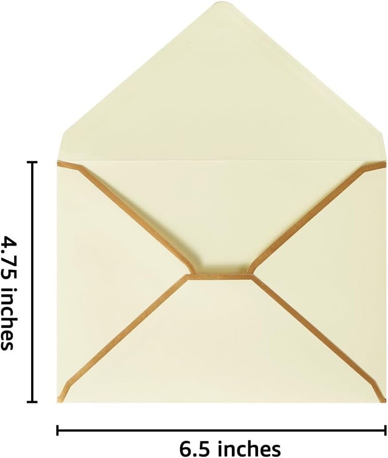 Homtable 50 Pack A6 Envelopes Cream Color 4x6 Self-Adhesive V Flap Envelopes with Gold Border for Office, Greeting Card, Wedding, Graduation, Baby Shower, Parties, Invitations (Cream Color, 4.75x6.5) - Image 2