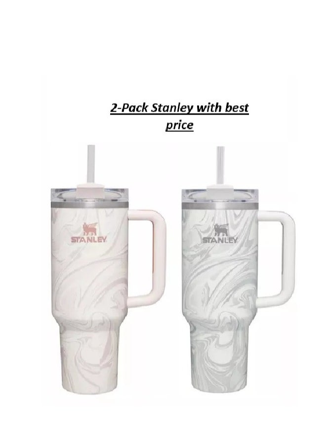 Stanley - 2-Pack Quencher H2.0 FlowState 40oz Stainless Steel Vacuum Insulated Tumblers with Lid & Straw – Rose Quartz & Swirl | Leak-Resistant, Double-Walled Insulation Keeps Drinks Hot for 7 Hours & Cold for 11 Hours | Durable, Ideal for Coffee, Water, Smoothies, & On-the-Go Hydration - Image 1