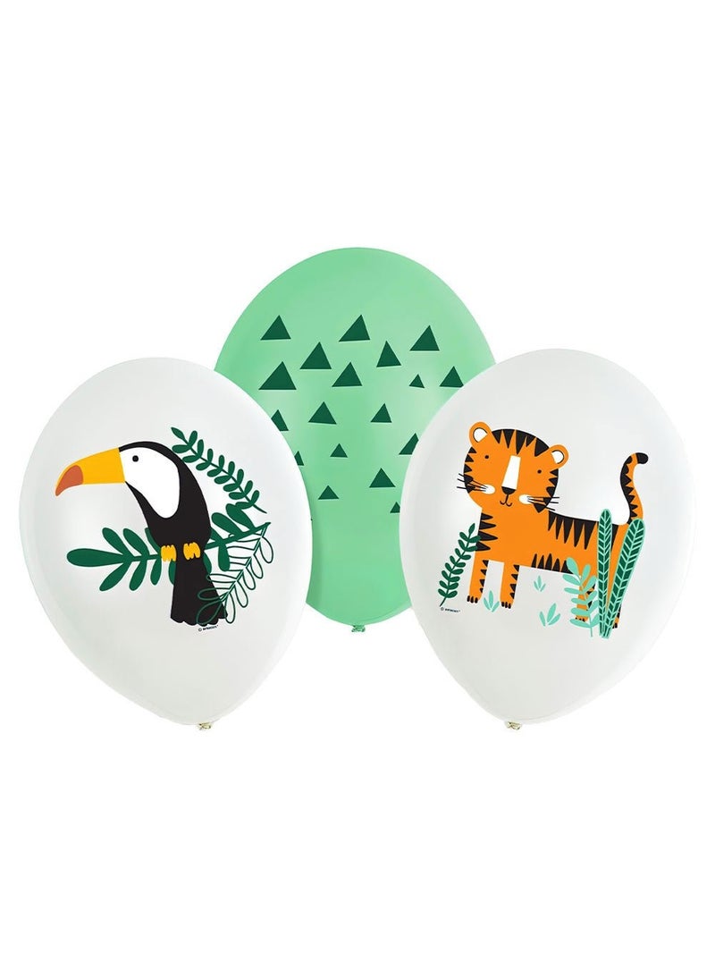 Safari Animal Latex Balloons Green White 27cm 6-Pack