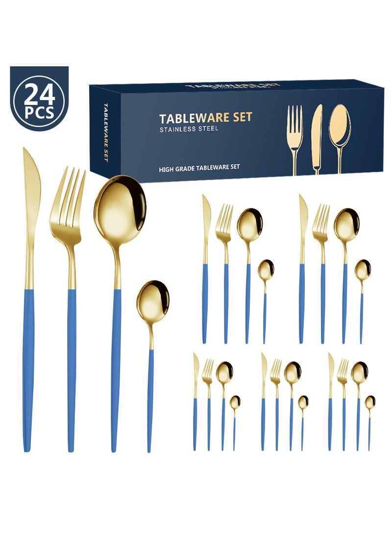 KUYING Stainless Steel Tableware Set Of 24 Pieces Western Knife Fork Spoon Set 