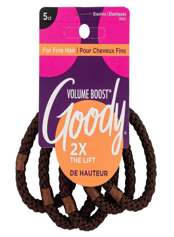 Goody Volume Boost Ponytailers Elastics Hair Tie for Fine Hair - 5 Count, Brown - Ouchless Pain-Free Hair Accessories for Women, Men, Boys, & Girls - Perfect for Long Lasting Braids, Ponytails & More - Image 1