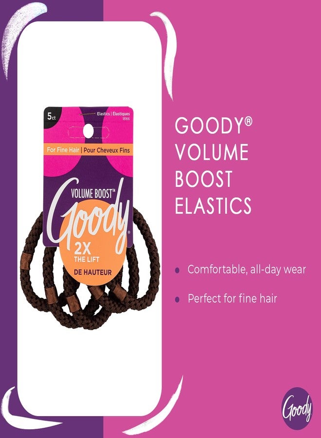 Goody Volume Boost Ponytailers Elastics Hair Tie for Fine Hair - 5 Count, Brown - Ouchless Pain-Free Hair Accessories for Women, Men, Boys, & Girls - Perfect for Long Lasting Braids, Ponytails & More - Image 2