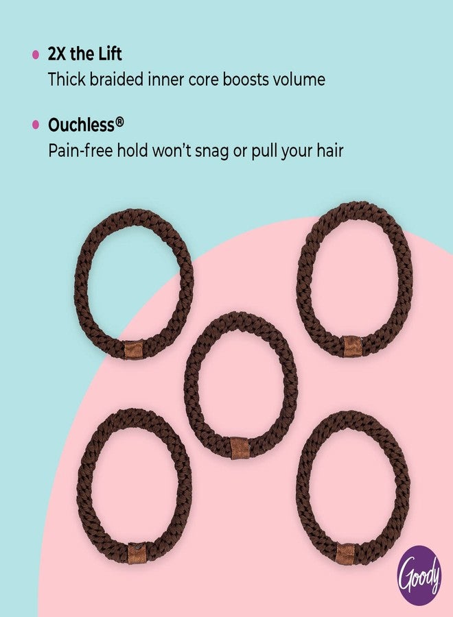 Goody Volume Boost Ponytailers Elastics Hair Tie for Fine Hair - 5 Count, Brown - Ouchless Pain-Free Hair Accessories for Women, Men, Boys, & Girls - Perfect for Long Lasting Braids, Ponytails & More - Image 3