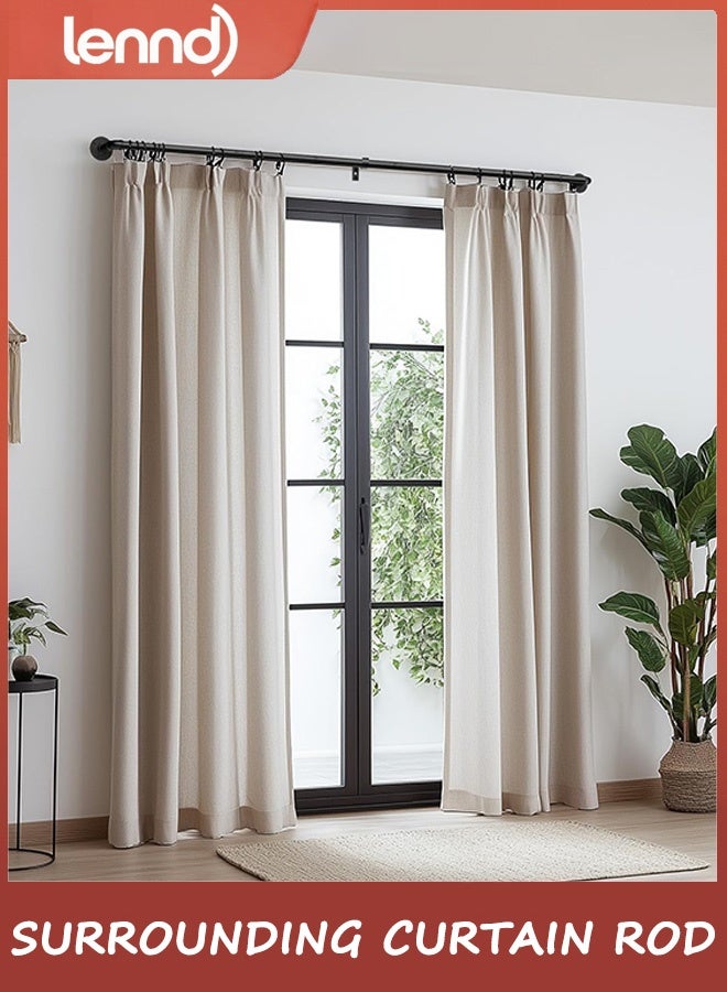 LENND Curtain Rods for Windows 121cm to 213cm, 2.5cm Industrial Wrap Around Black Curtain Rod, Indoor/Outdoor Room Divider Adjustable Drapery Pole, 121cm-213cm - Image 2