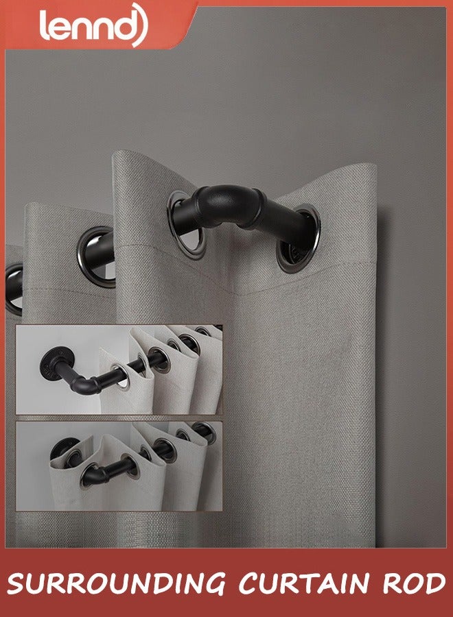 LENND Curtain Rods for Windows 121cm to 213cm, 2.5cm Industrial Wrap Around Black Curtain Rod, Indoor/Outdoor Room Divider Adjustable Drapery Pole, 121cm-213cm - Image 1