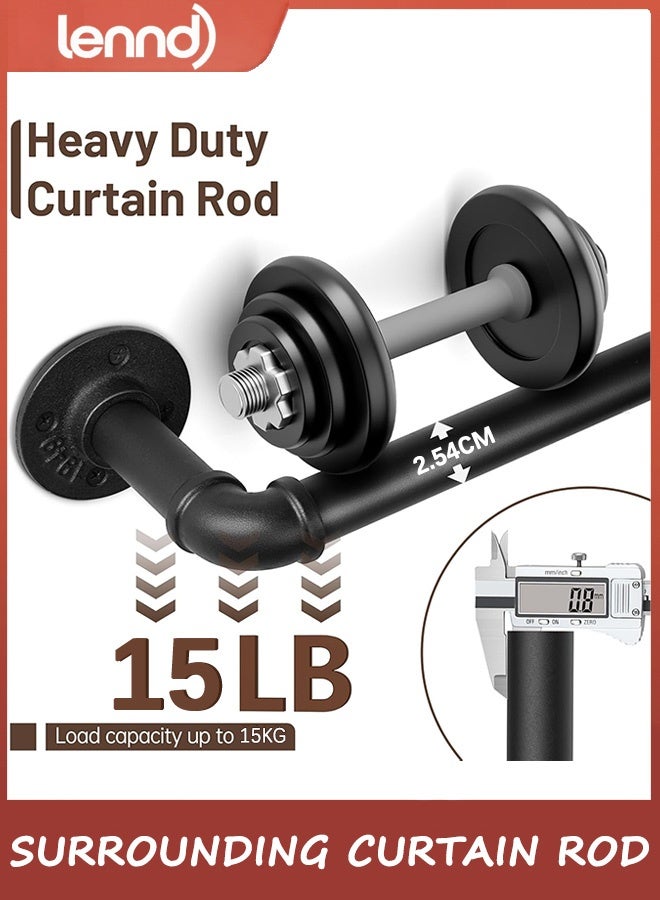 LENND Curtain Rods for Windows 121cm to 213cm, 2.5cm Industrial Wrap Around Black Curtain Rod, Indoor/Outdoor Room Divider Adjustable Drapery Pole, 121cm-213cm - Image 4
