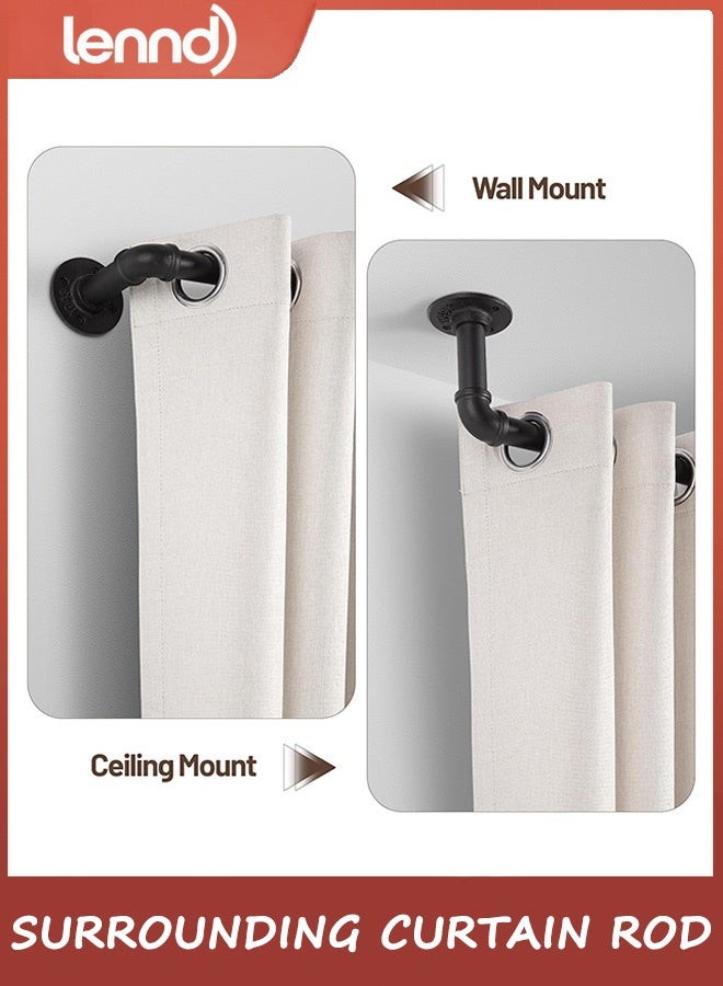 LENND Curtain Rods for Windows 121cm to 213cm, 2.5cm Industrial Wrap Around Black Curtain Rod, Indoor/Outdoor Room Divider Adjustable Drapery Pole, 121cm-213cm - Image 5