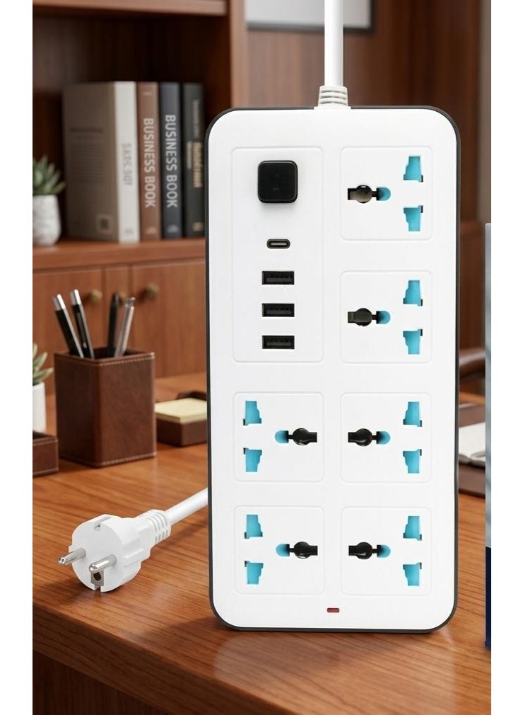 Power extension socket, power strip with USB, 3 USB ports and 1 Type-C port | Independent power switch, overload protection and child safety - Image 1