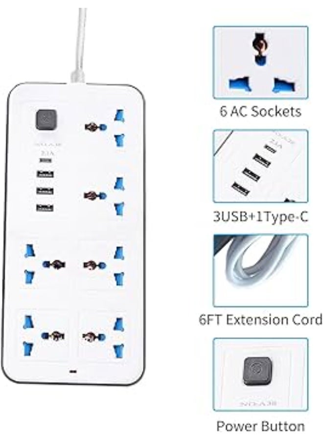 Power extension socket, power strip with USB, 3 USB ports and 1 Type-C port | Independent power switch, overload protection and child safety - Image 2