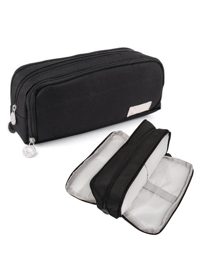 فنبلاست صندوق أقلام رصاص كبير السعة من فن بلاست للبنات والأولاد، 3 جيوب من القماش للأقلام والأقلام الرصاص، حقيبة أدوات مكتبية أنيقة لطلاب المدارس والجامعات، هدية عيد ميلاد للأطفال (أسود) - Image 1