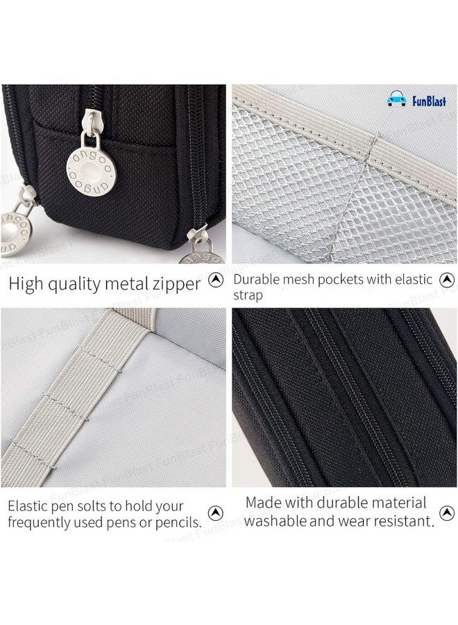 فنبلاست صندوق أقلام رصاص كبير السعة من فن بلاست للبنات والأولاد، 3 جيوب من القماش للأقلام والأقلام الرصاص، حقيبة أدوات مكتبية أنيقة لطلاب المدارس والجامعات، هدية عيد ميلاد للأطفال (أسود) - Image 4