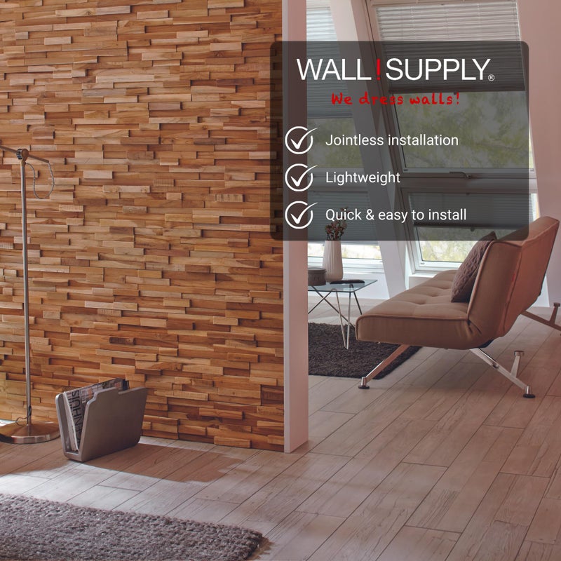 Wall!Supply 3D Wall Panels â€“ Reclaimed Modern Asian Teak Wood â€“ Home Decor Wallpaper Alternative for Living Room, Bedroom & Office â€“ Easy DIY Installation â€“ 10 Pack, Covers 9.6 Sq Ft - Image 3