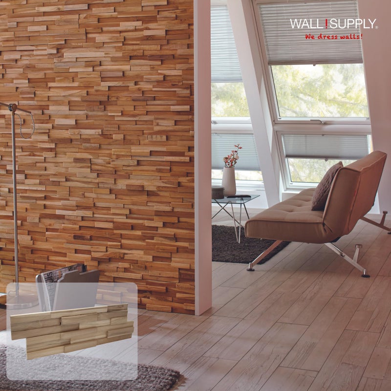Wall!Supply 3D Wall Panels â€“ Reclaimed Modern Asian Teak Wood â€“ Home Decor Wallpaper Alternative for Living Room, Bedroom & Office â€“ Easy DIY Installation â€“ 10 Pack, Covers 9.6 Sq Ft - Image 2