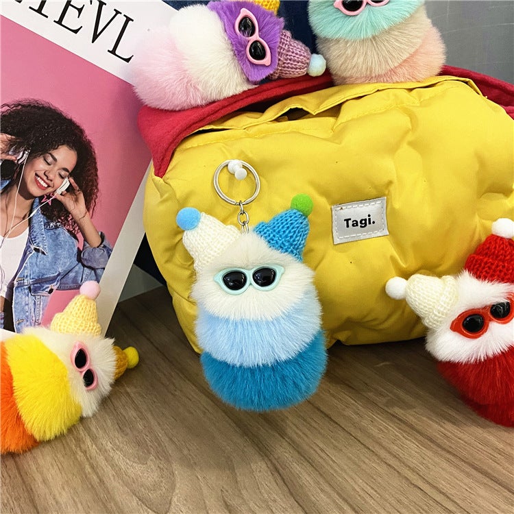 Cute Caterpillar Plush Keychain Cartoon Doll Charm New White Head