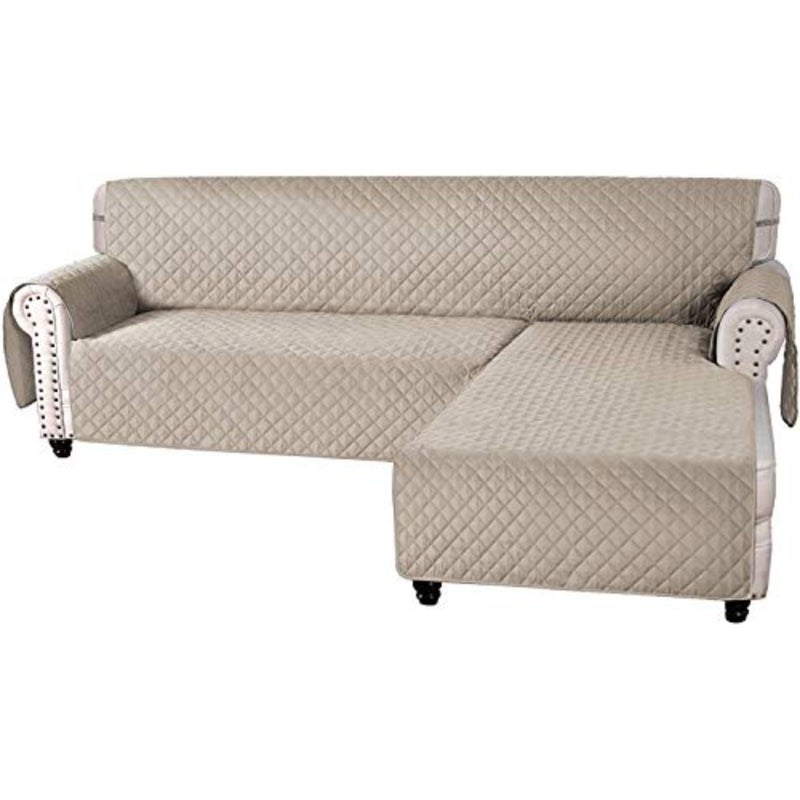 Sofa Covers L Shape Couch Covers for Reversible Sectional Sofa Chaise Lounge Sofa Cover Slipcovers Furniture Protector for Dogs Pets, Non Slip with Straps Khaki, Large - Image 1